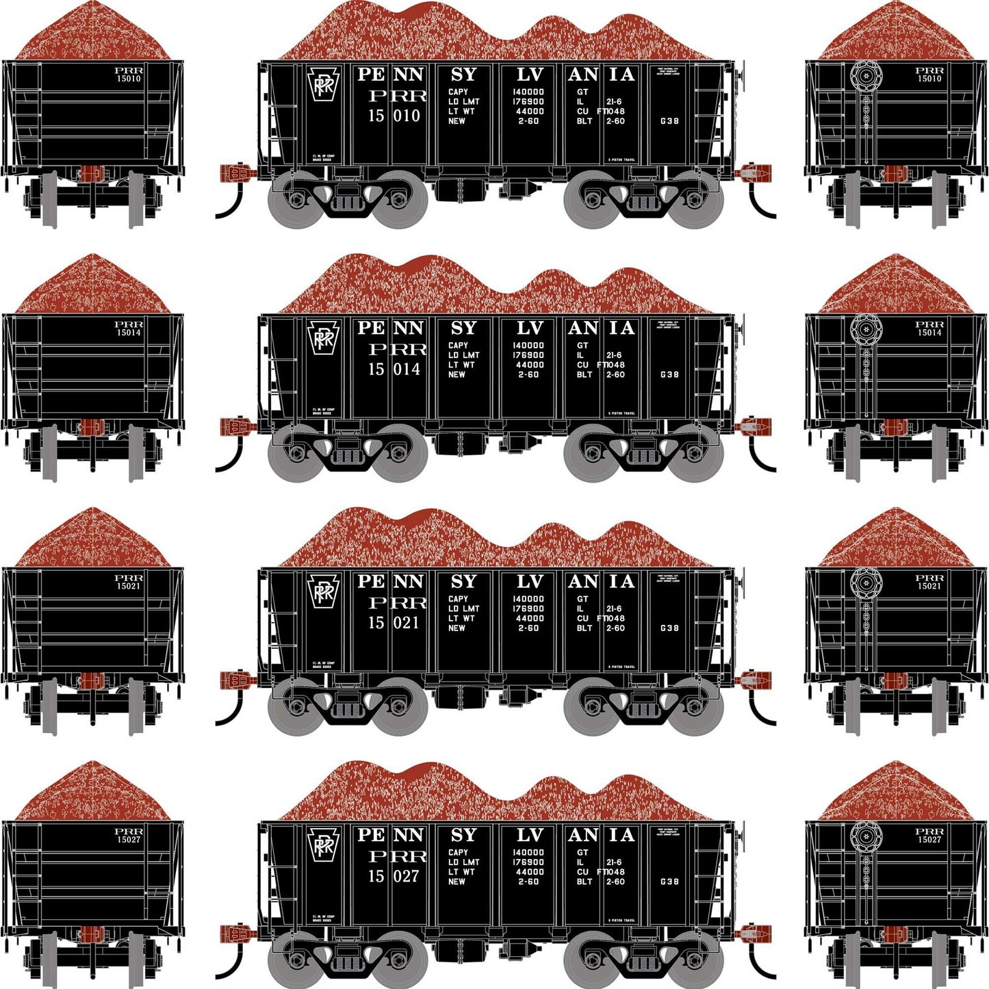 HO 26' PC&F Ore Car Tight-Bottom Low Side with Load PRR #15010/15014/15021/15027 (ATH-1705)