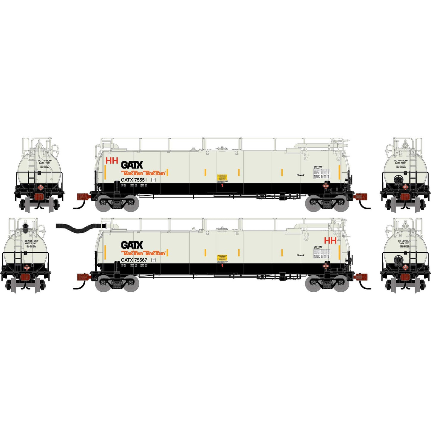 N TankTrain A/B GATX White/Black 75551/75567 (2) Tank Cars (ATH-1781)