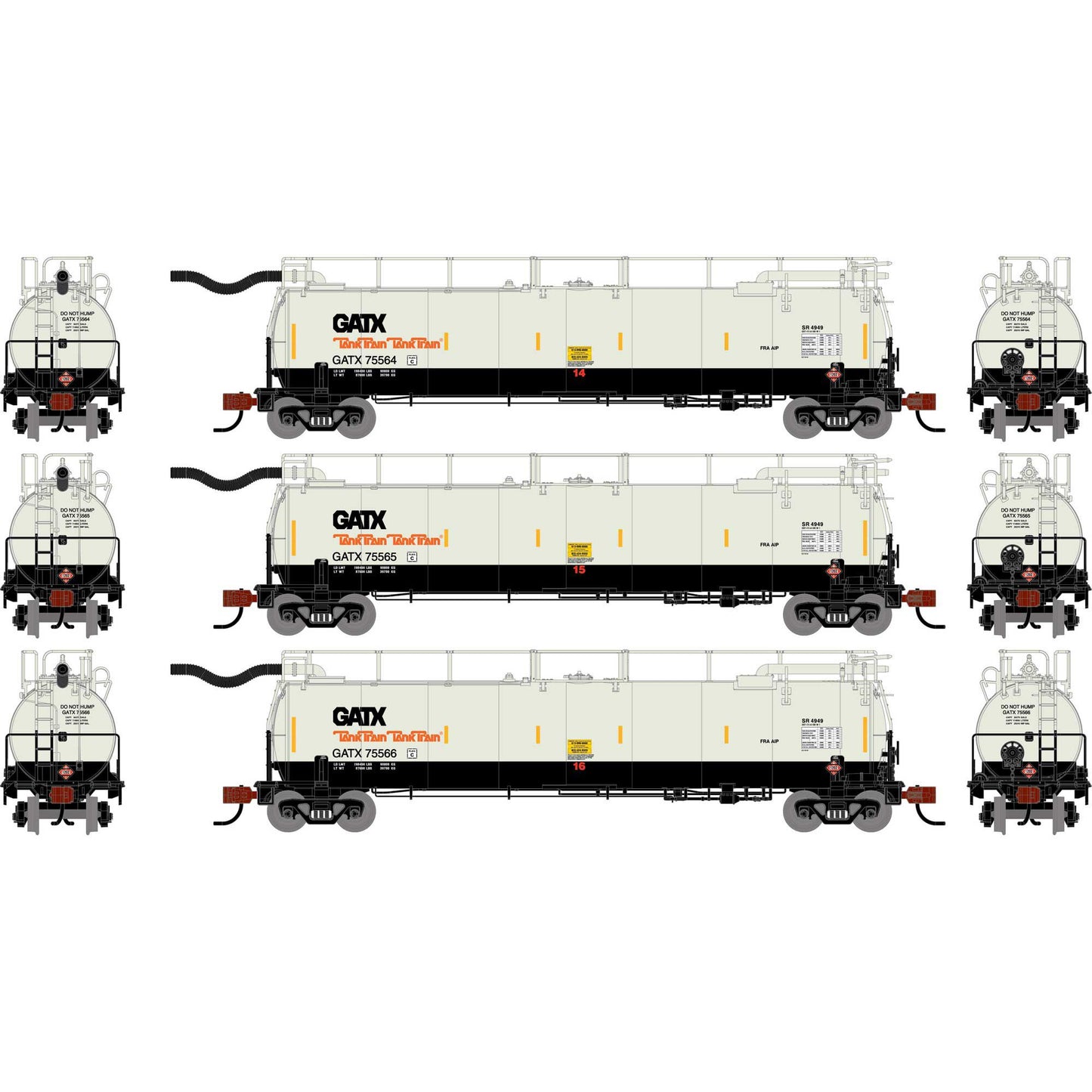 N TankTrain Intermediate GATX White/Black Models 75564 75565 75566 (ATH-1786)