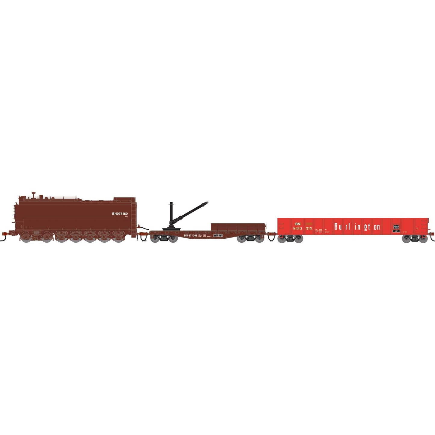 HO MOW Set with BN Fuel Oil Tank Car, Derrick Car, and 52' Mill Gondola (ATH-1817)
