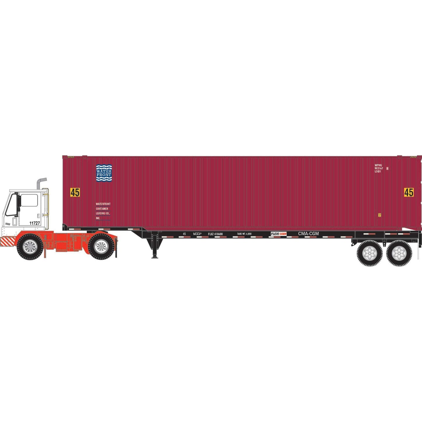 HO WFHU Set with 45' Container and Yard Tractor (ATH-1827)