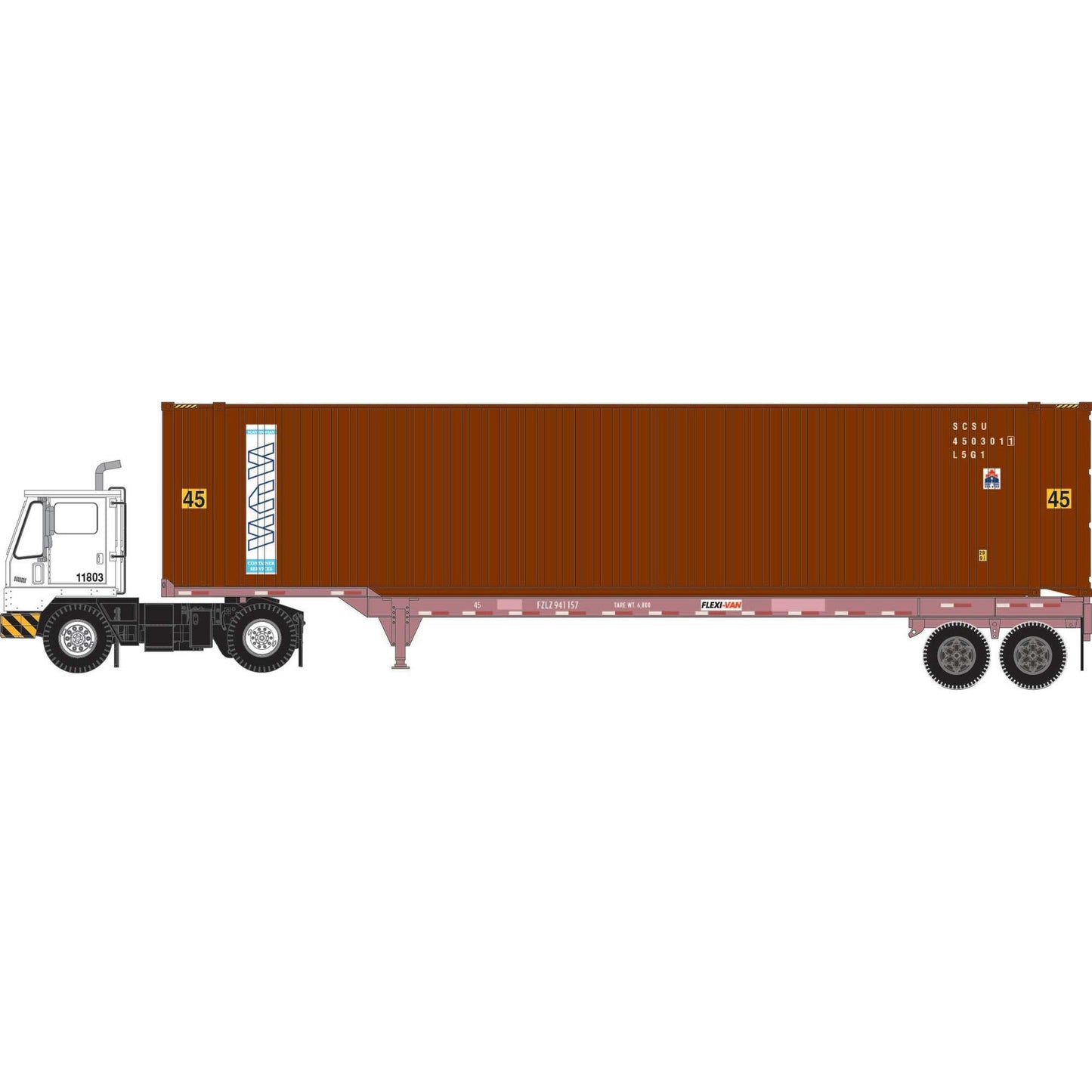 HO SCSU Set with 45' Container, Chassis and Yard Tractor (ATH-1828)