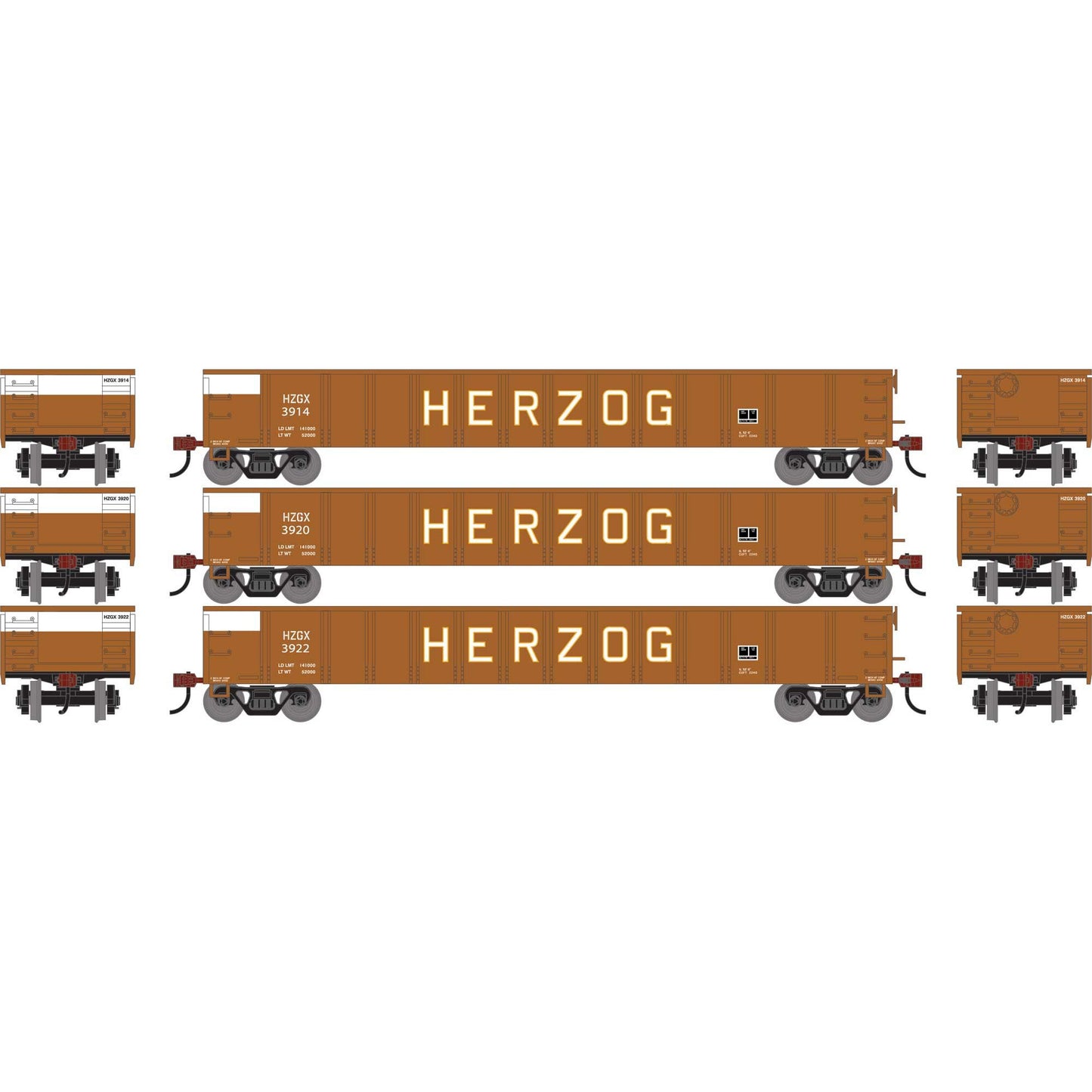HO 52' Mill Gondola HZGX #3914/3920/3922 (ATH-1864)