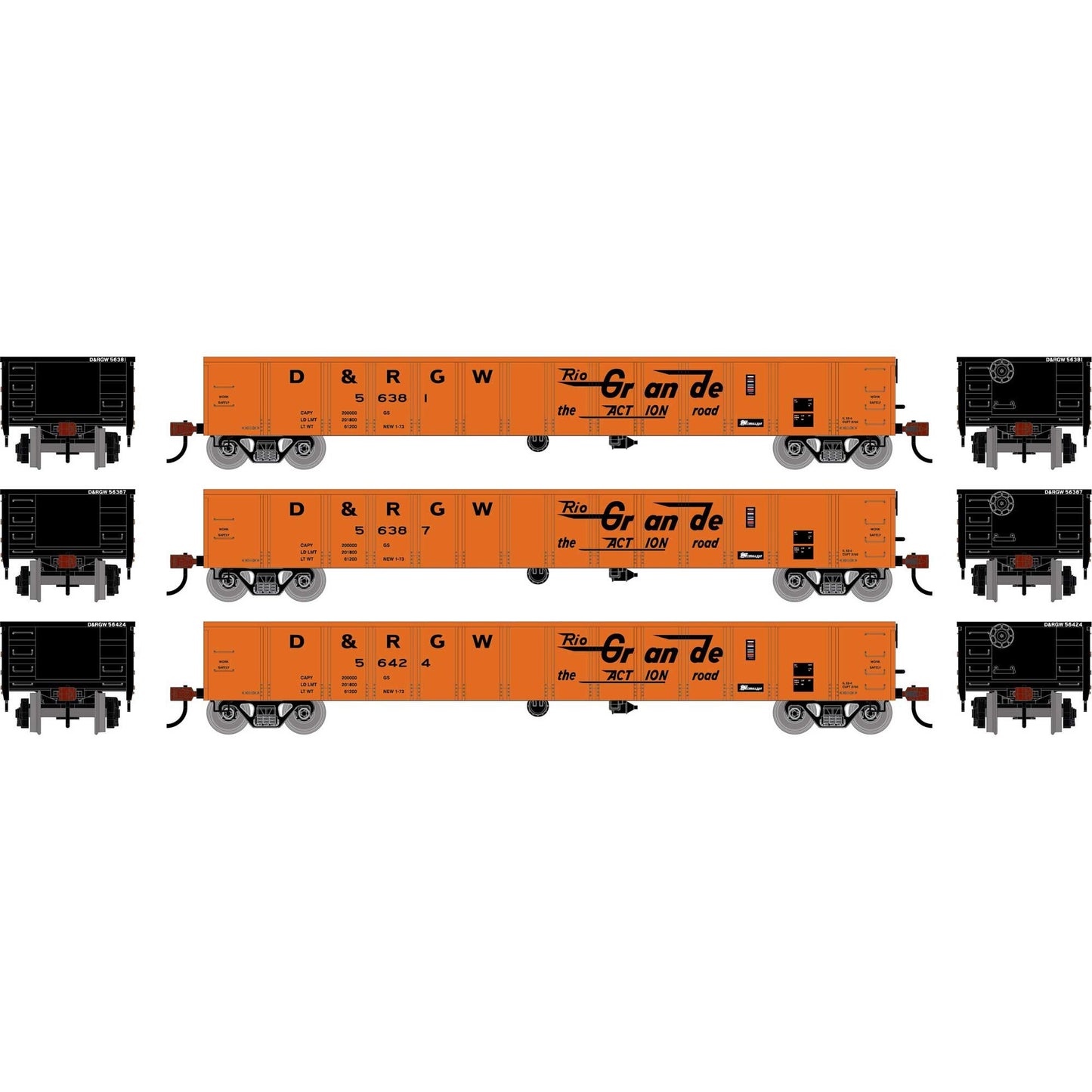 HO 52' Mill Gondola DRGW #56381/56387/56424 (ATH-1983)