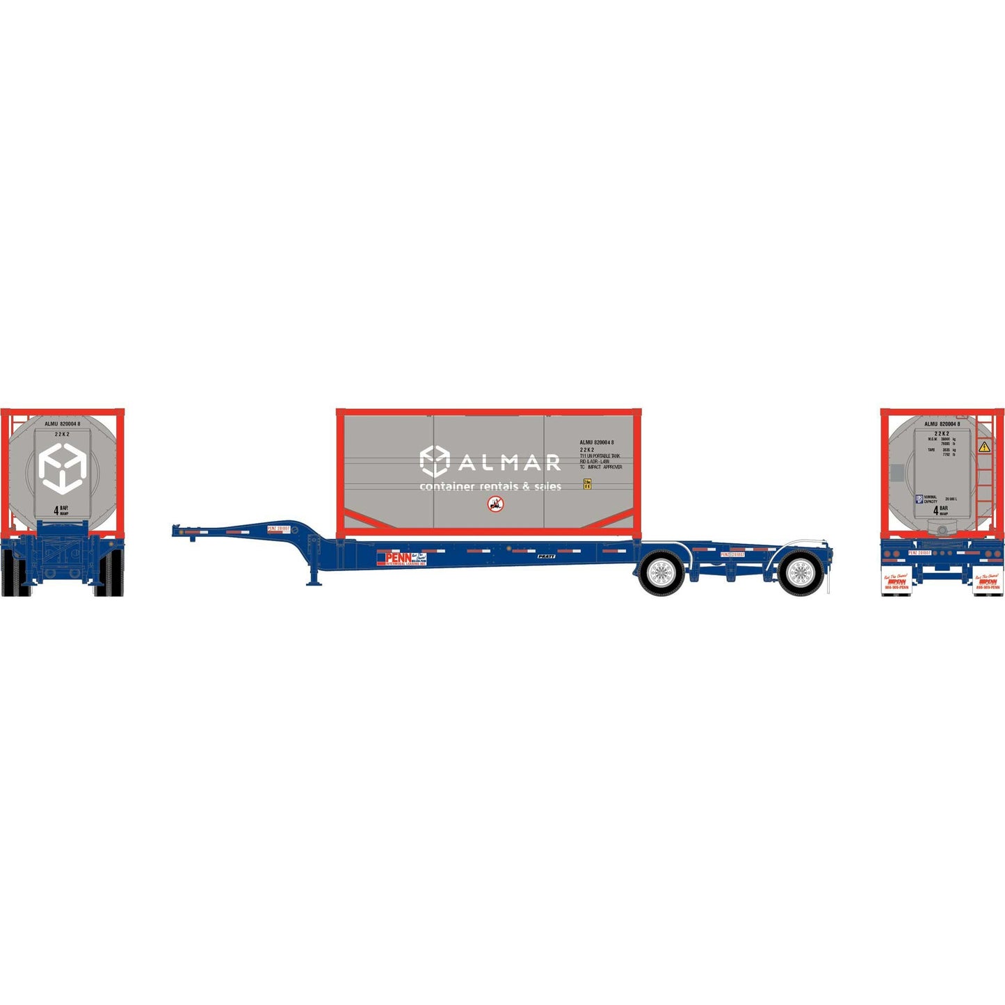 HO Drop-Frame Spread-Axle Chassis with Tank Container (ATH-2111)