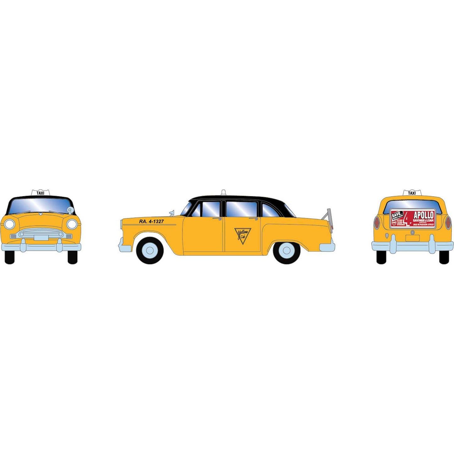 HO ATH 1950's Yellow Taxi Cab (ATH-2219)
