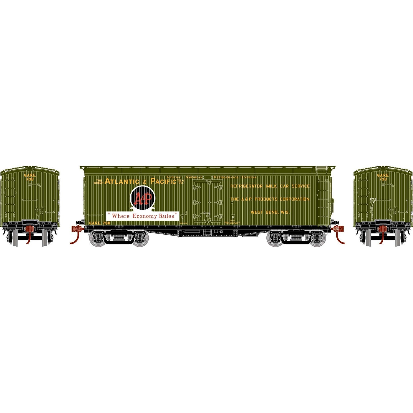 HO 40' Pfaudler Wood Milk Car GARE Atlantic & Pacific #738 (ATH-2354)