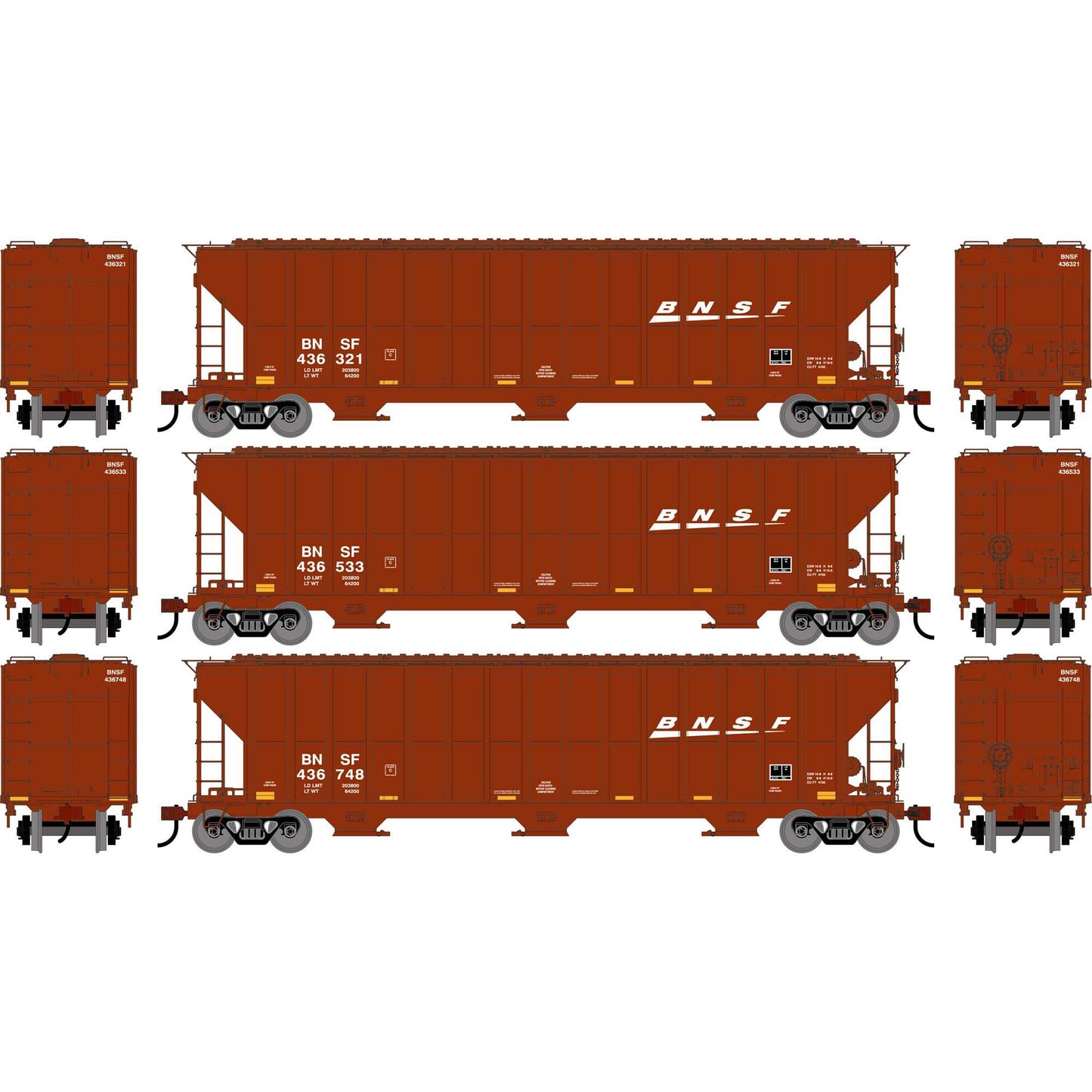 HO ATH FMC 4700 Covered Hopper BNSF #436321/436533/436748 (3) (ATH-2484)