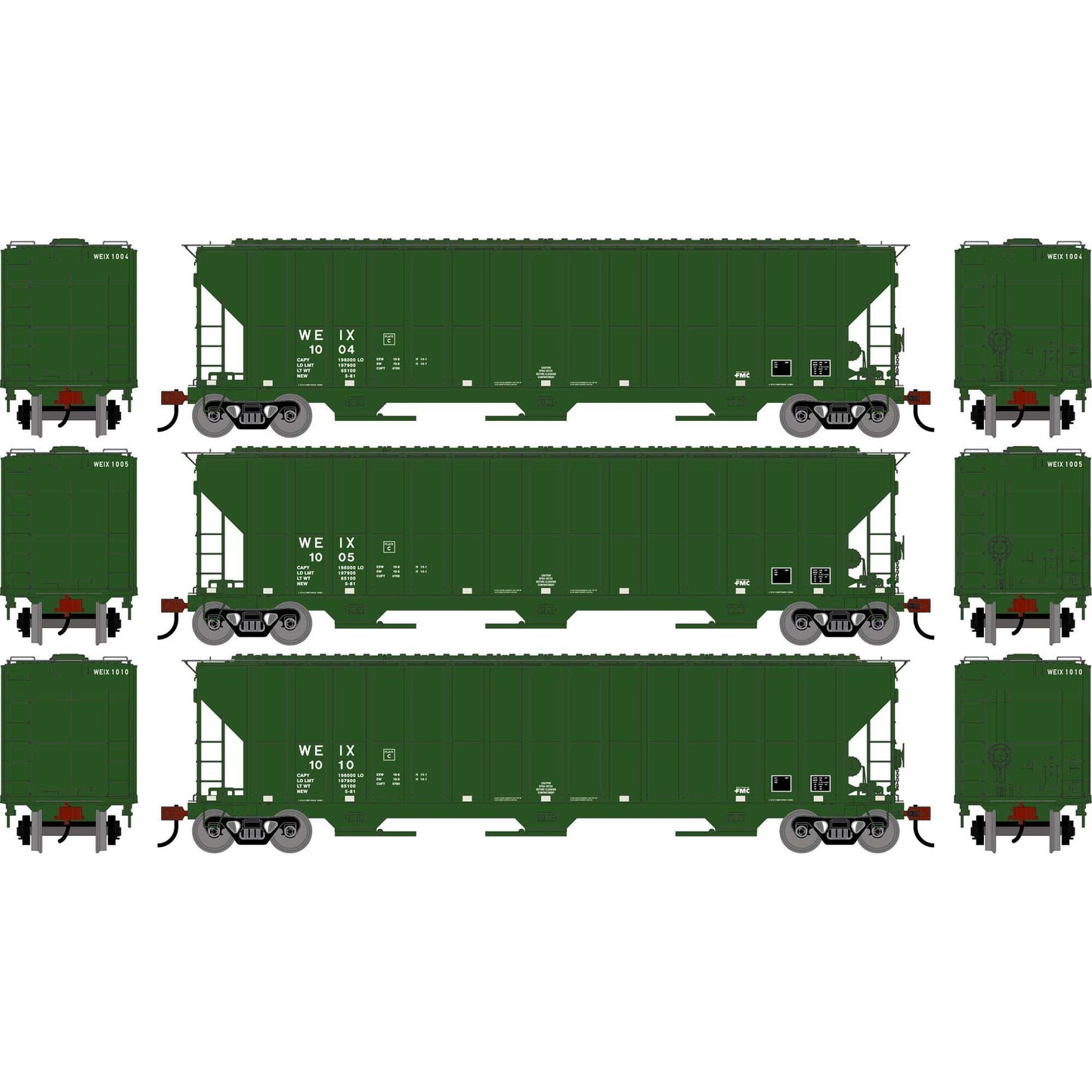 HO ATH FMC 4700 Covered Hopper WEIX #1004 #1005 #1010 (3-Pack) (ATH-2496)