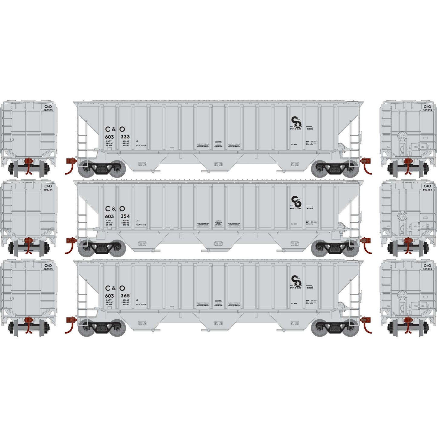 HO PS4740 Covered Hopper C&O #603333/603354/603365 (ATH22269)