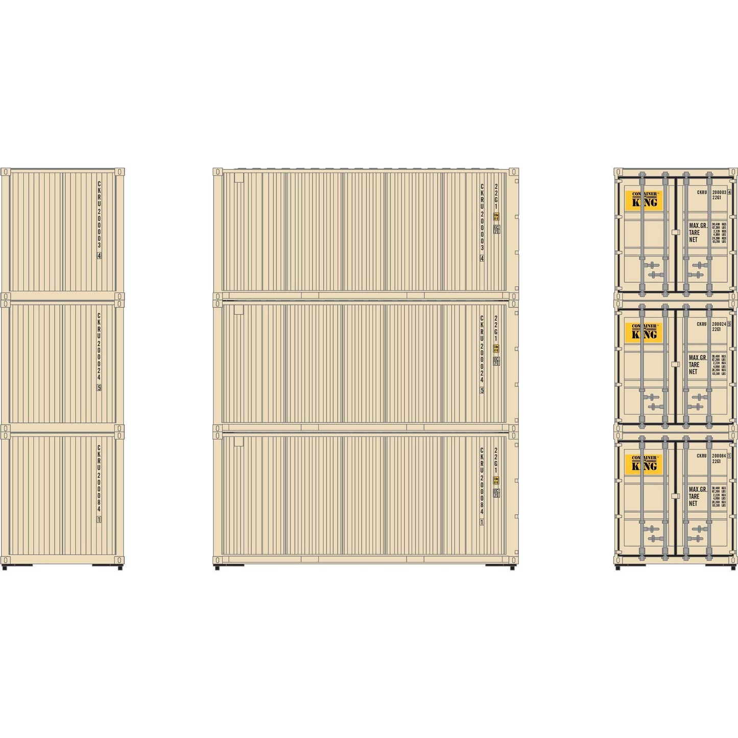 HO RTR 20' Corrugated Container CKRU #1 (3) (ATH27781)