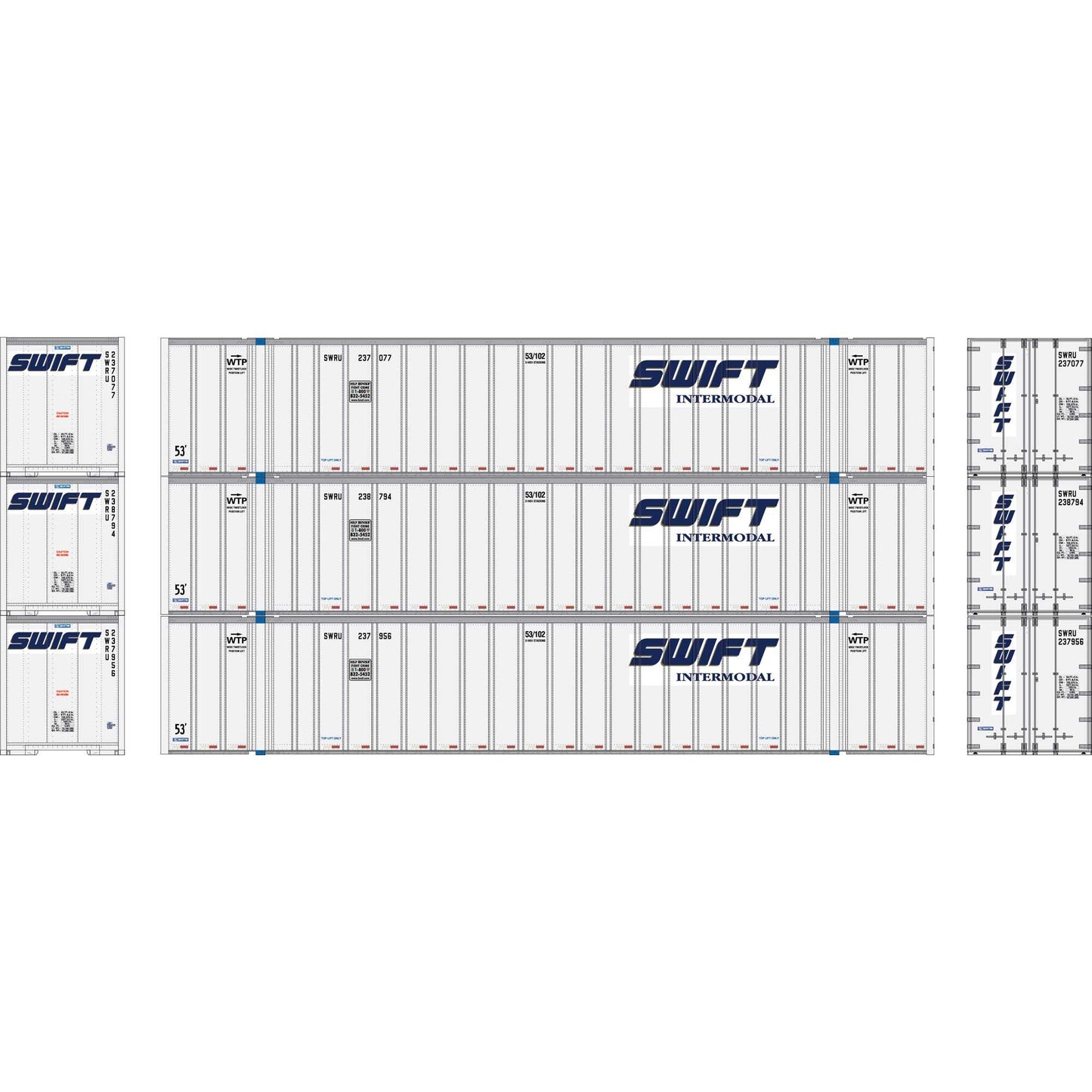 HO RTR 53' Stoughton Containers Swift #2 (3) Set (ATH40123)