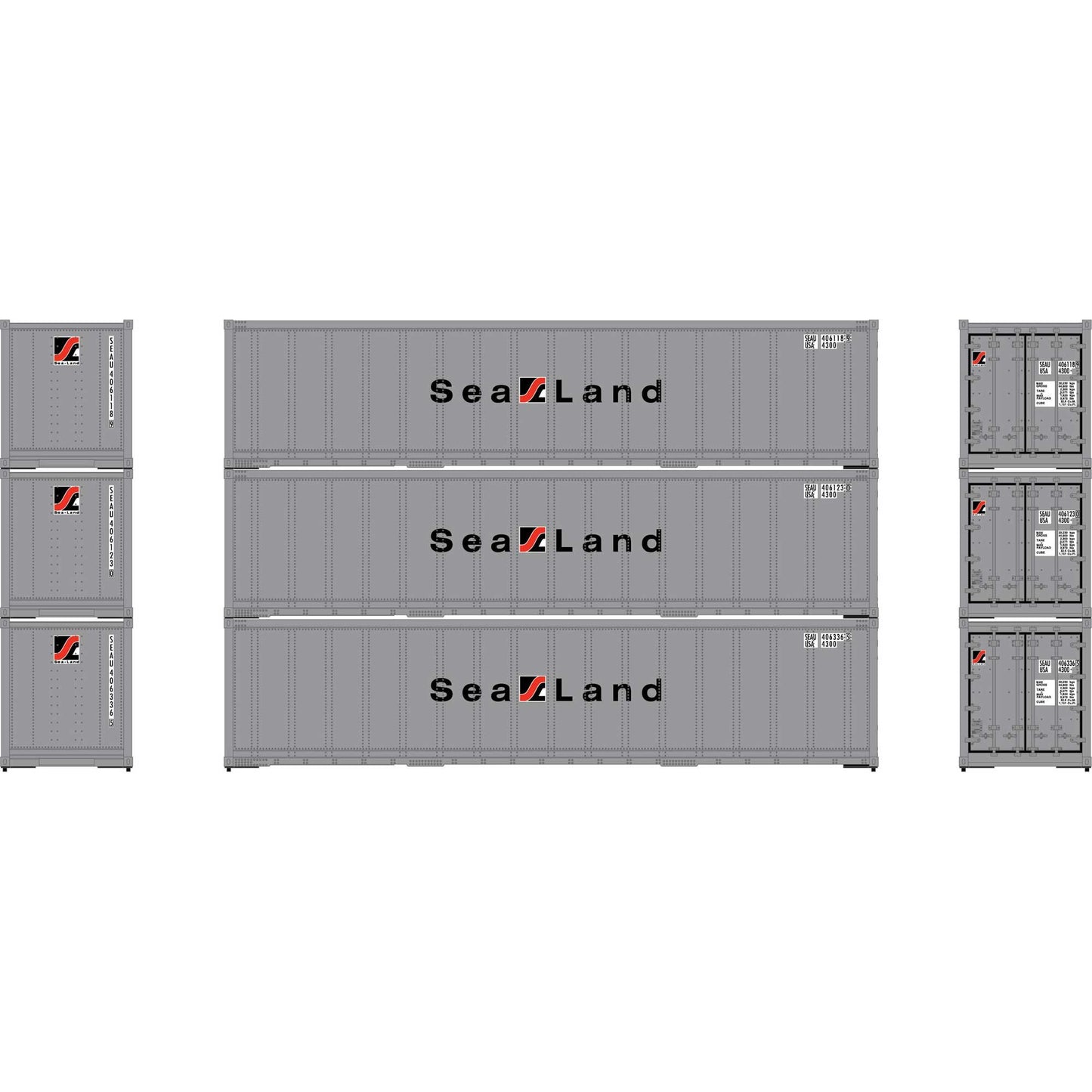HO 40' Smooth Side Containers SEAU #1 Set of 3 (ATH63391)