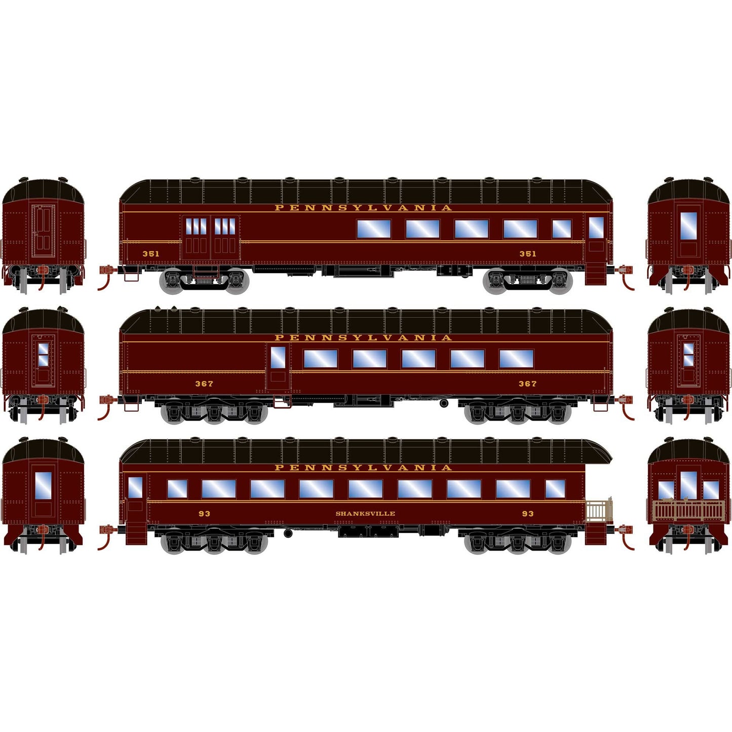 HO RTR Arch Roof Set PRR (Combine, Diner, Observation Car) (ATH73038)