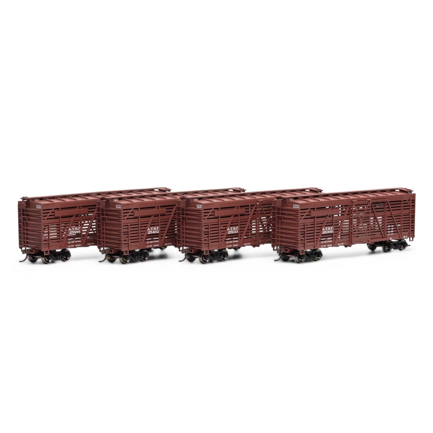 HO 40' Stock Car ATSF #1 4-Pack Plastic Model (ATH75991)