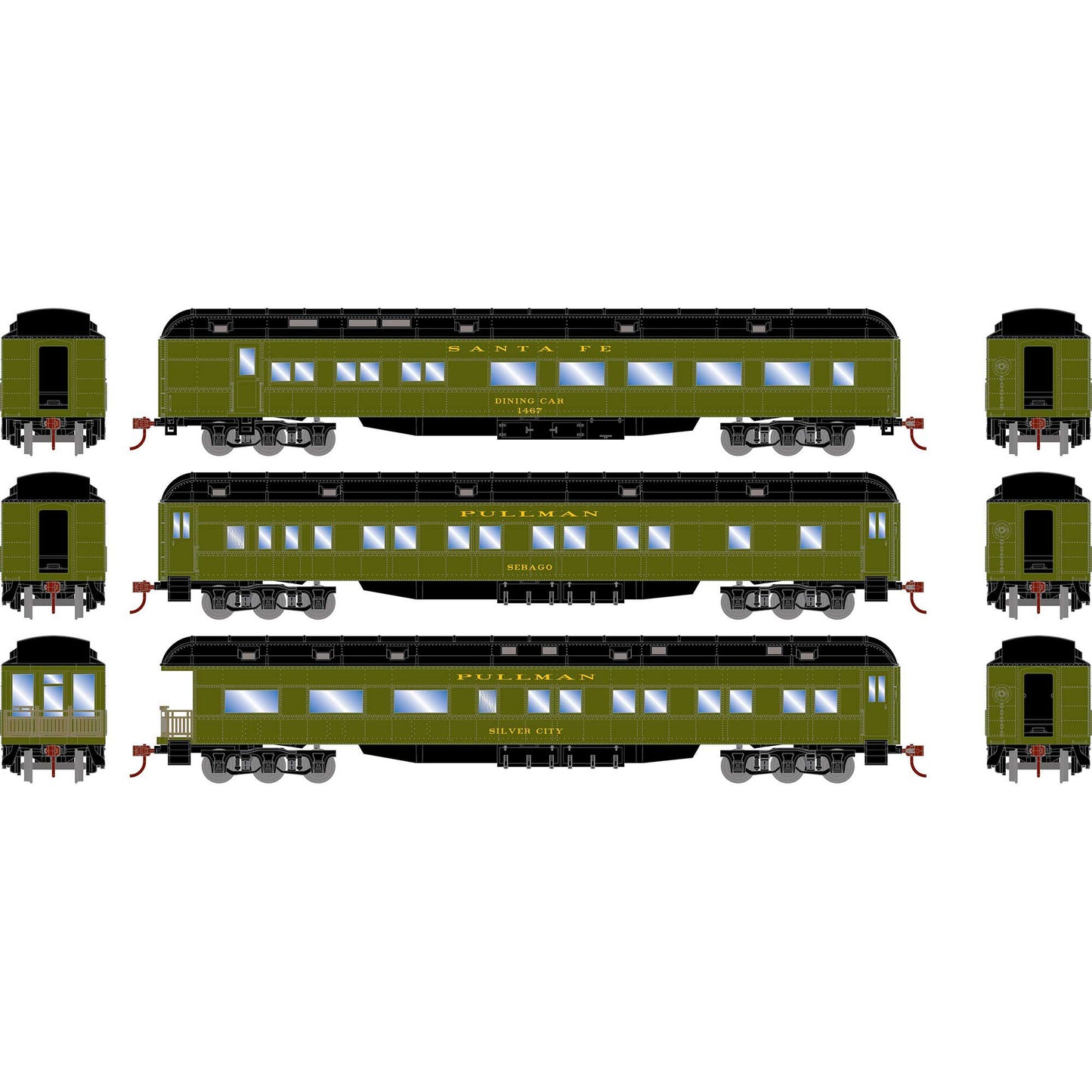 HO Heavyweight Diner, Coach, and Observation Set ATSF #1 (ATH88232)