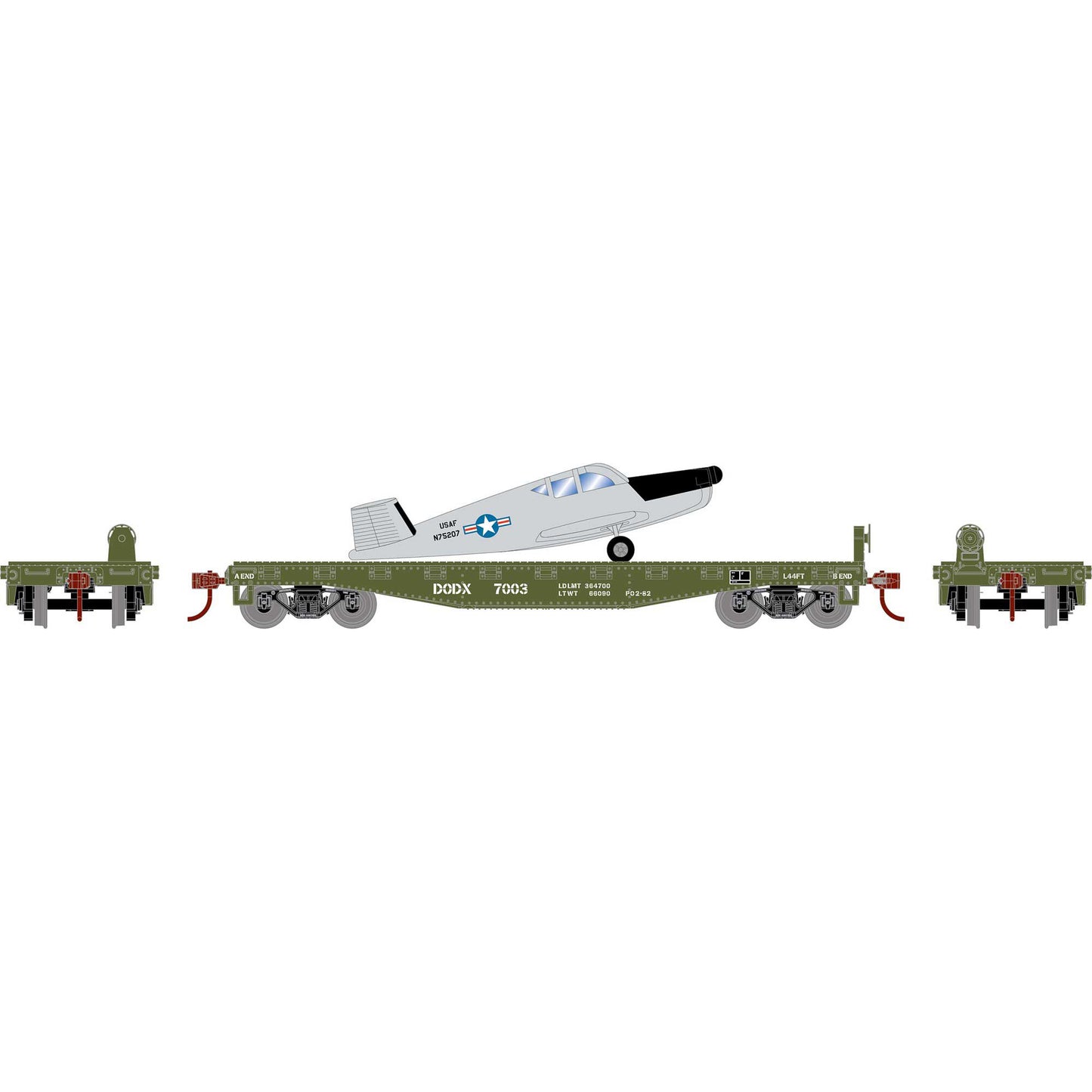 HO 40' Flat Car with Plane DODX USAF #7003 (ATH96454)