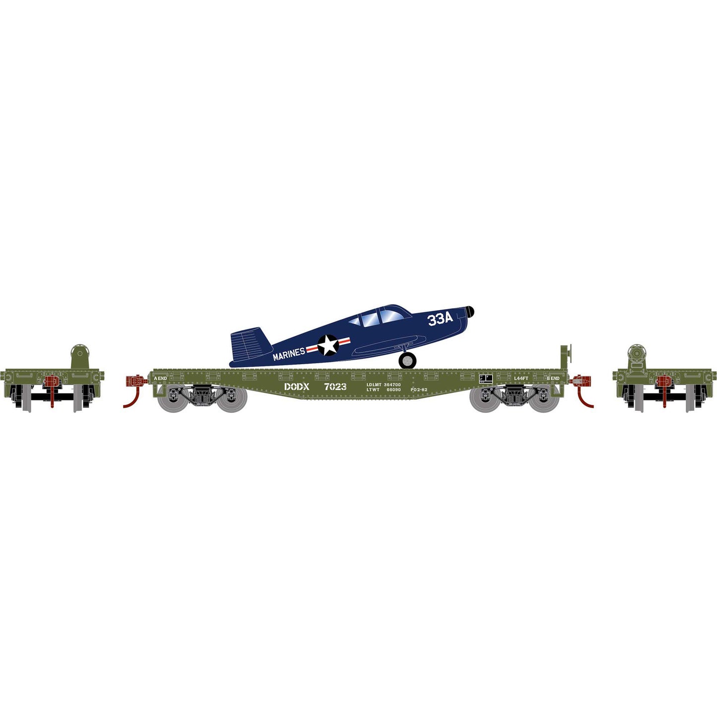 HO 40' Flat Car with Plane DODX Marines #7023 (ATH96458)