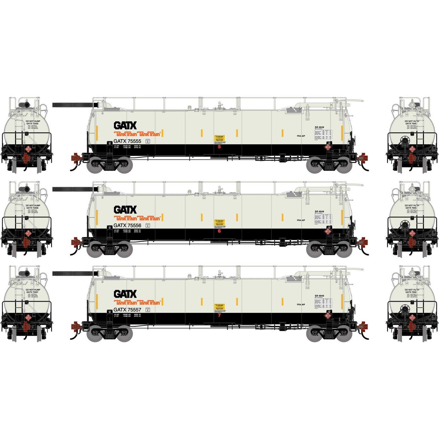 HO TankTrain Intermediate GATX White/Black Model (3 Units) (ATHG-1328)