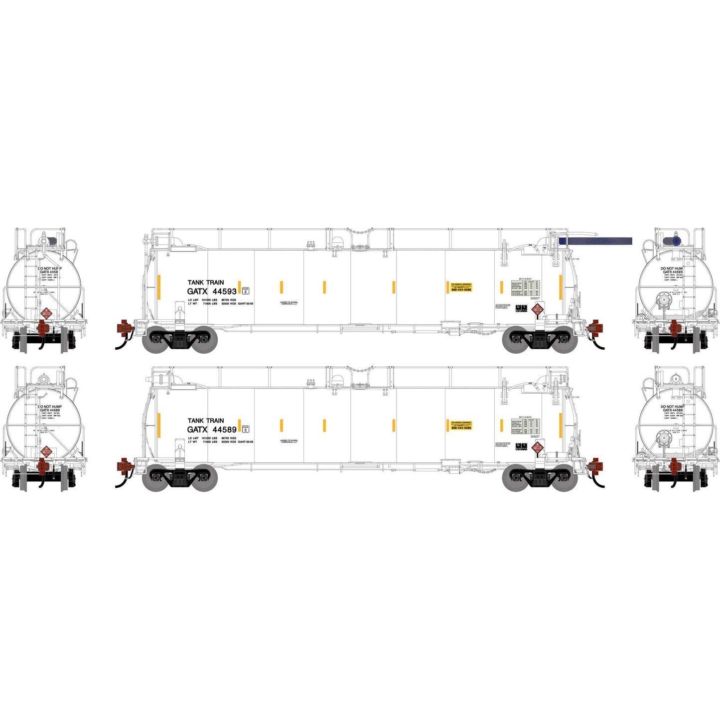 HO TankTrain A/B GATX White #44589 #44593 (ATHG-1340)