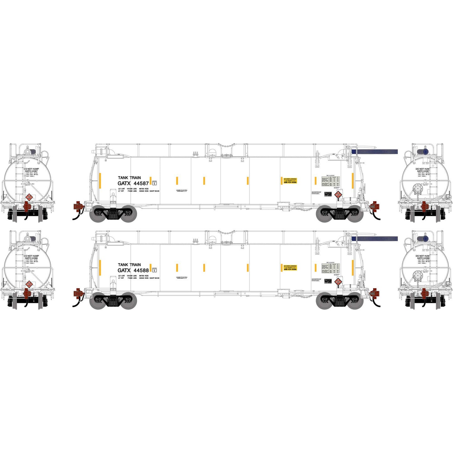 HO TankTrain Intermediate GATX White #44587 and #44588 (ATHG-1342)