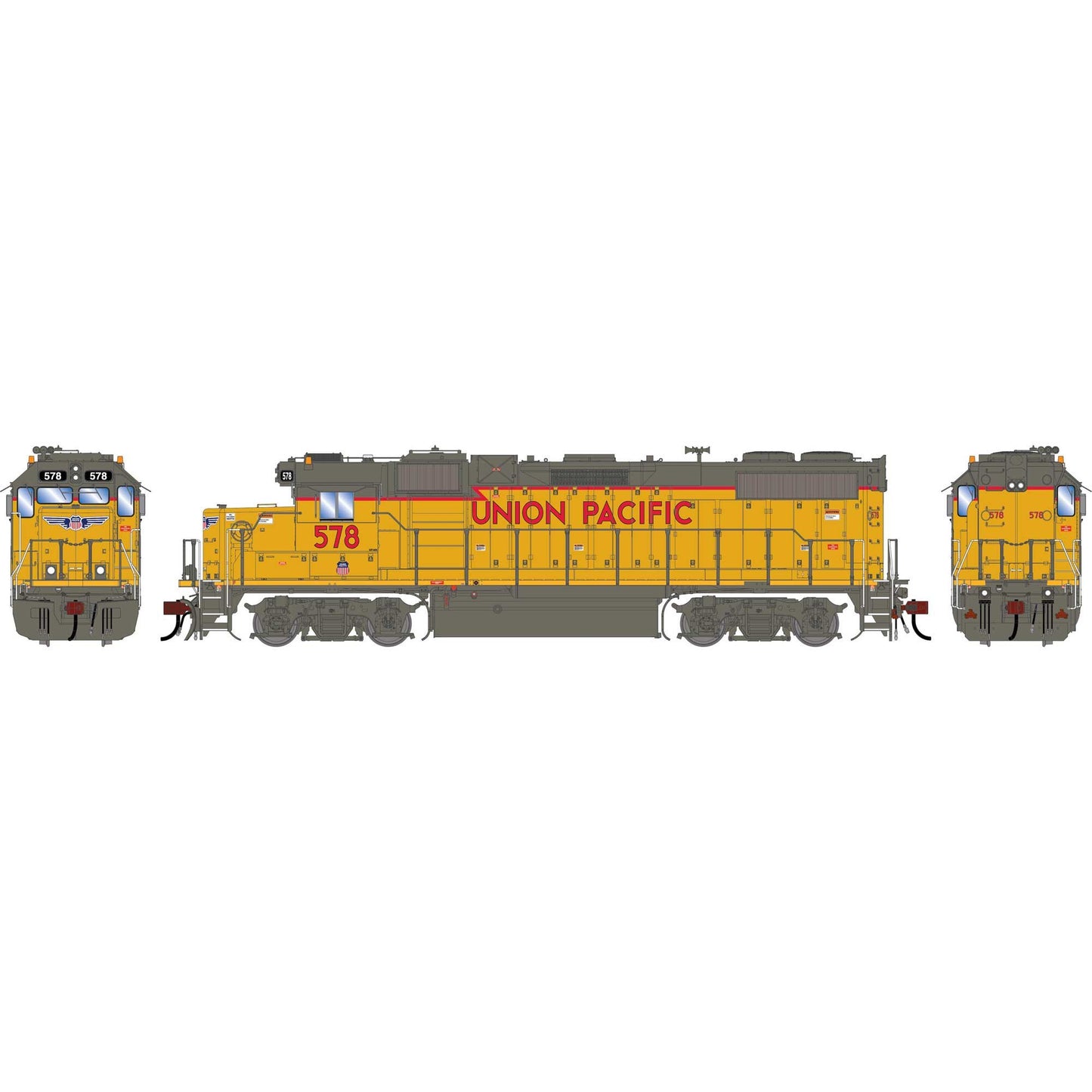 HO GEN GP38-2 Locomotive with DCC and Sound UP Baby Wings Yellow Sill #578 (ATHG-1417)
