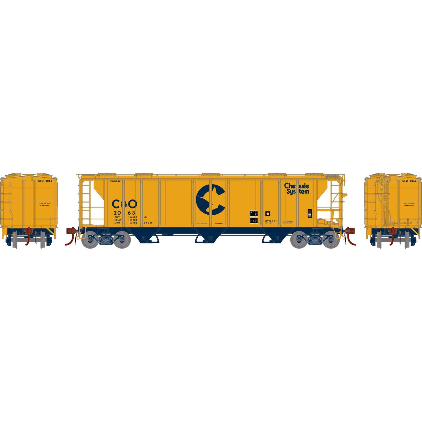 HO PS-2 2893 3-Bay Covered Hopper C&O #2063 (ATHG73613)