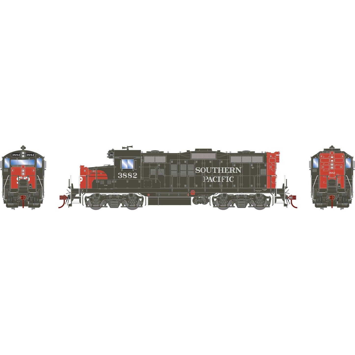 HO GP9E Locomotive with DCC and Sound, Southern Pacific #3882 (ATHG82827)