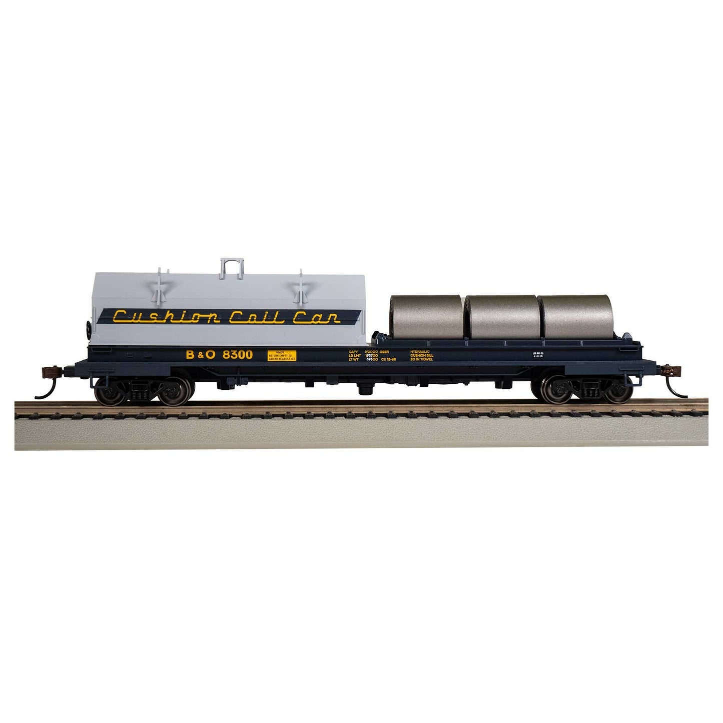 HO SCALE 55' STEEL COIL CAR with COIL LOAD BALTIMORE & OHIO 8300 with ANGLED HOOD