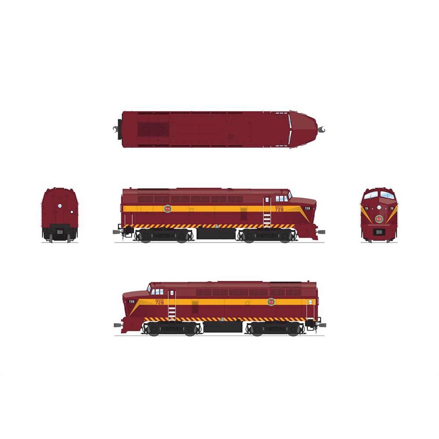 HO RF-16 Sharknose Locomotive A DMIR 730 Maroon & Yellow with Paragon4 (BLI7705)