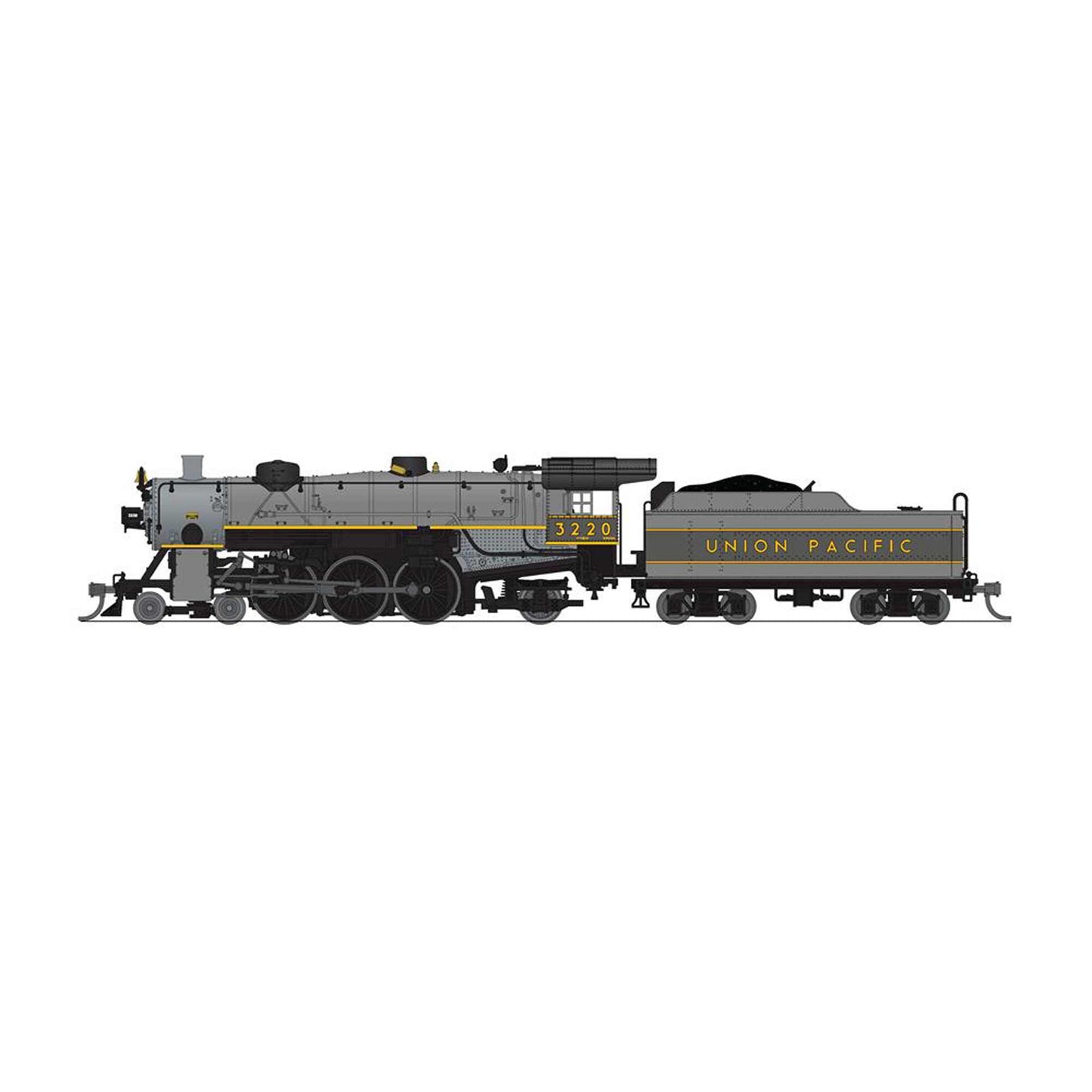 N Light Pacific 4-6-2 Steam Locomotive UP 3220 2-Tone Gray & Yellow with Paragon4 (BLI8014)