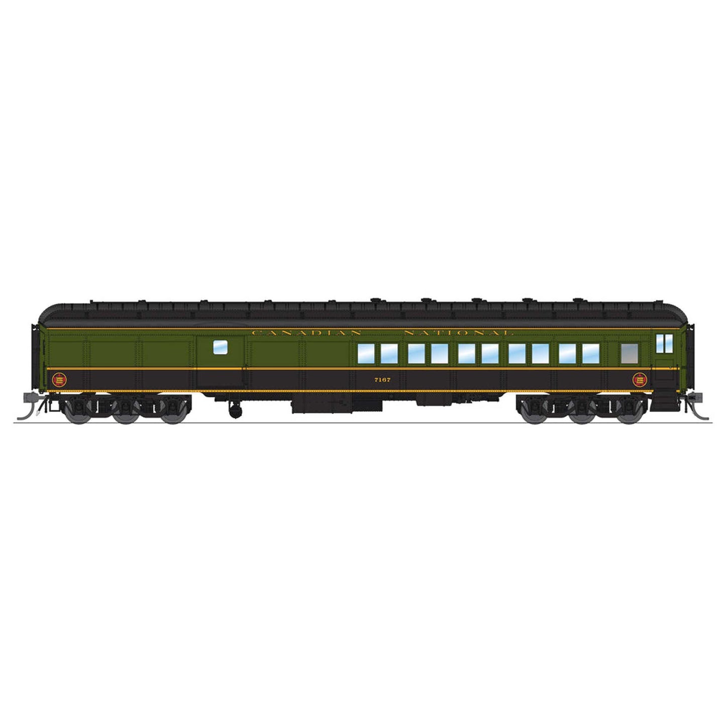 HO Scale CN Coach-Baggage Combine #7167 Green/Black/Yellow (BLI9116)