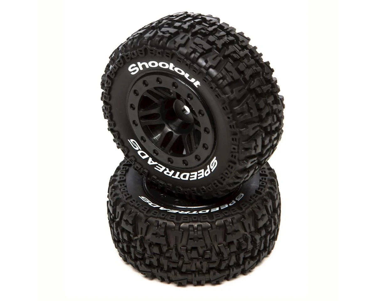 SpeedTreads Shootout SC Front Rear Black Mounted Tires for Traxxas Slash and ECX 4X4 (DTXC2931)