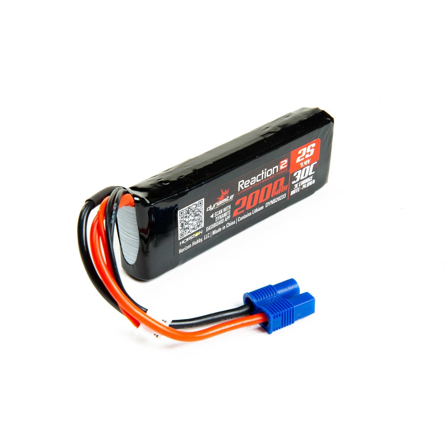 7.4V 2000mAh 2S 30C Reaction 2.0 LiPo Battery (DYNB20233)