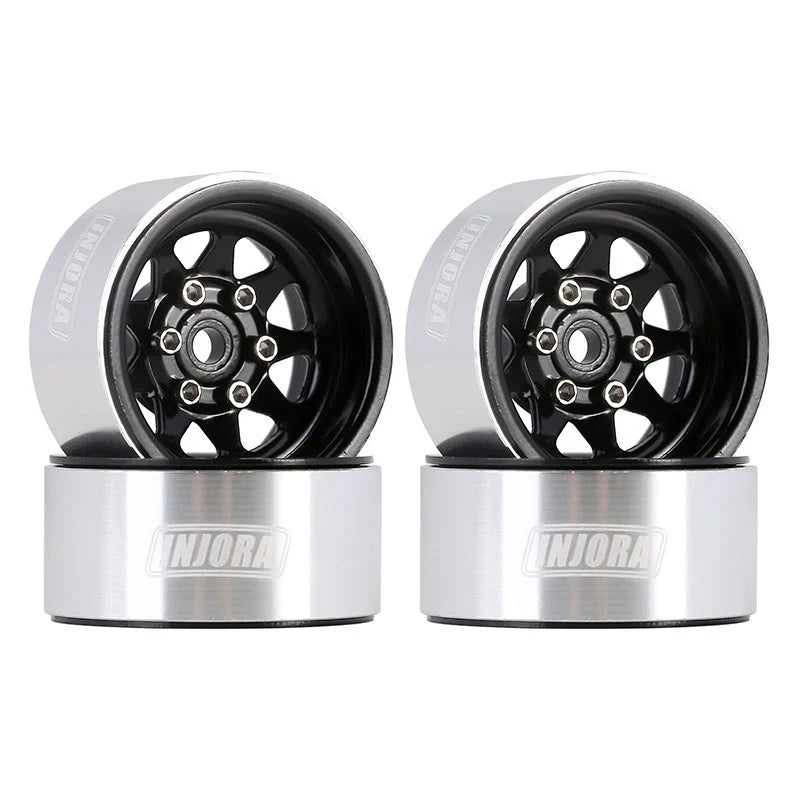 Steel 1.0" Black Deep Dish Wheels with 3.78mm Negative Offset for 1/24-1/18 Rock Crawler (4) (INJYQW1004BK)