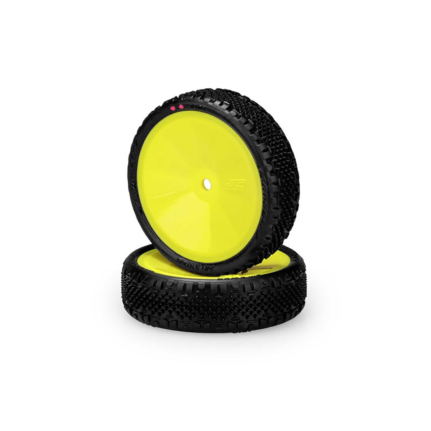 Pin Swag 2.2 Inch Pre-Mounted Slim Front 2WD Buggy Tires (Yellow Wheels, Pink Compound) (JCO3181201011)