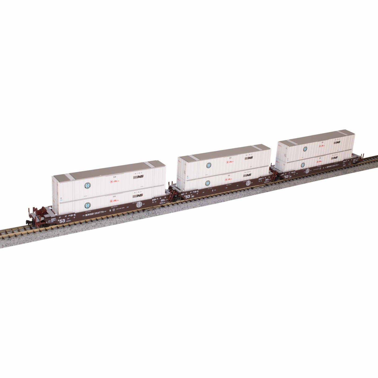 N MAXI-IV BNSF Old Logo 3-Car Set with HUB Containers (White) (KAT1066185)