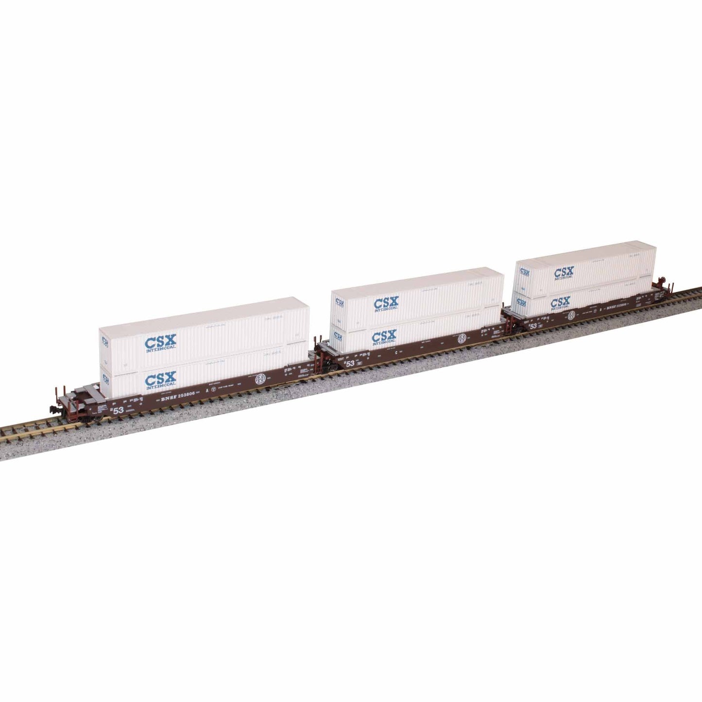N MAXI-IV BNSF Old Logo 3-Car Set with CSX Containers (White) (KAT1066186)