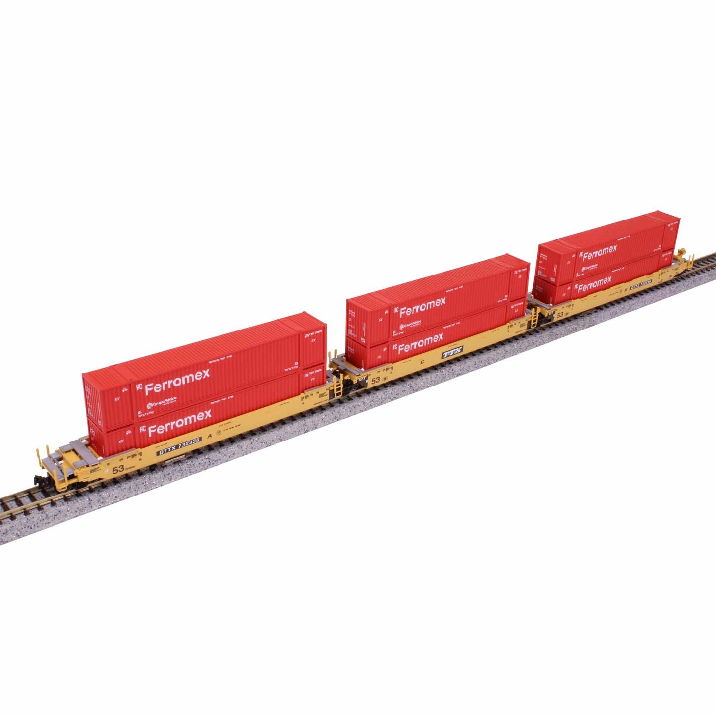 N MAXI-IV BNSF Old Logo 3-Car with Ferromex Containers (Red) (KAT1066188)