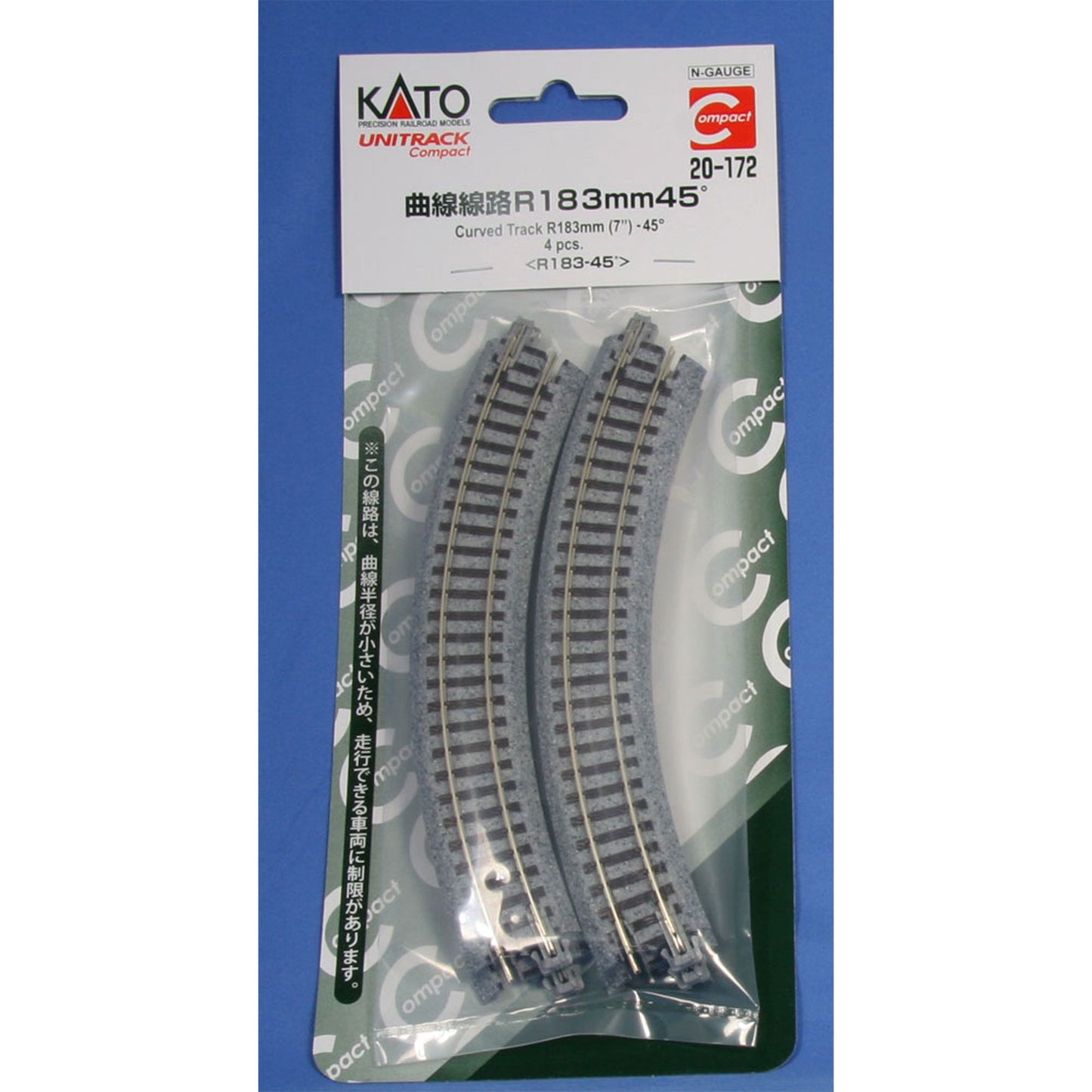 N Scale 183mm 7 Inch Radius Curve Track (4 Pack) (KAT20172)