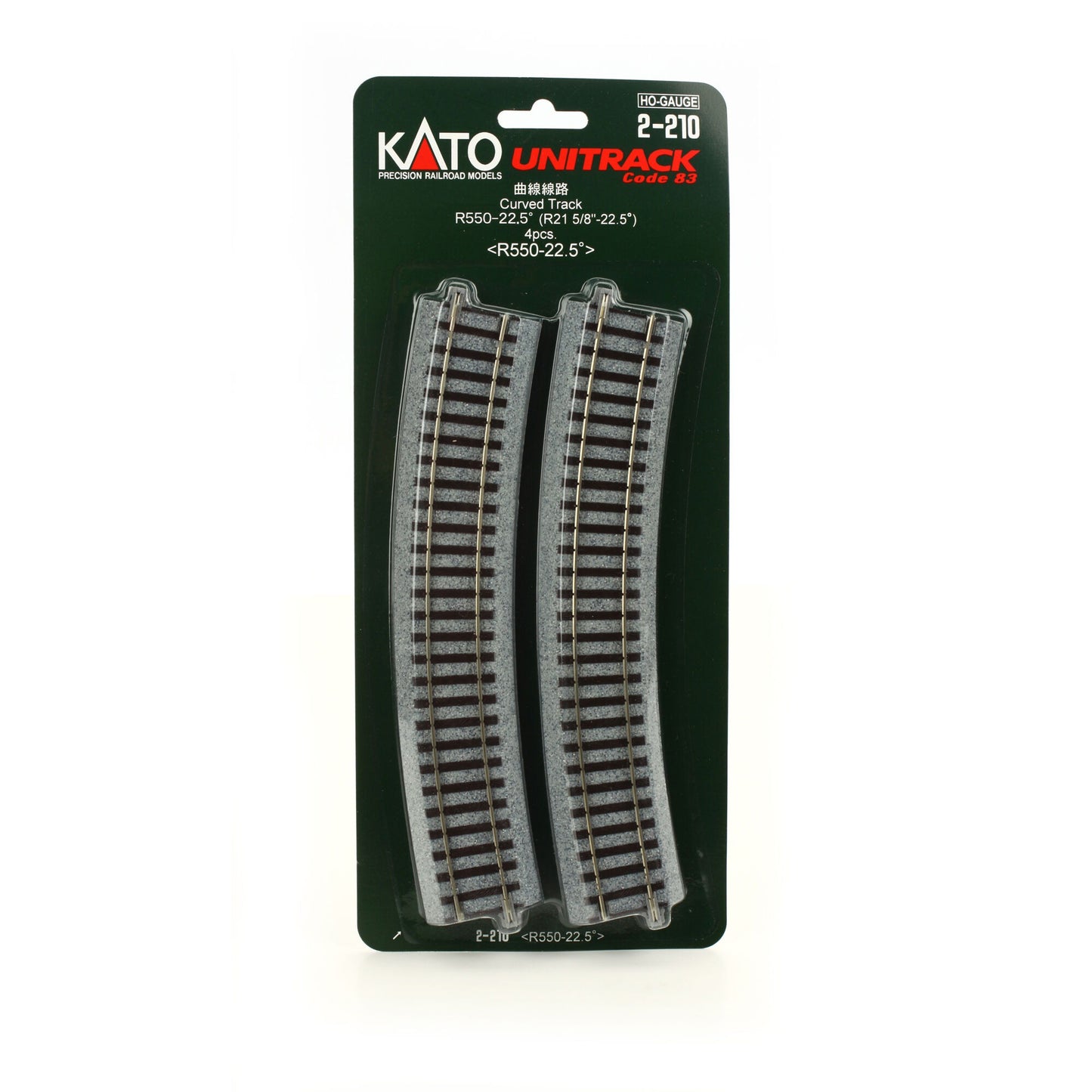 HO 550mm 21-5/8 Inch Radius Curve 22.5 Degree Track (4 Pieces) (KAT2210)