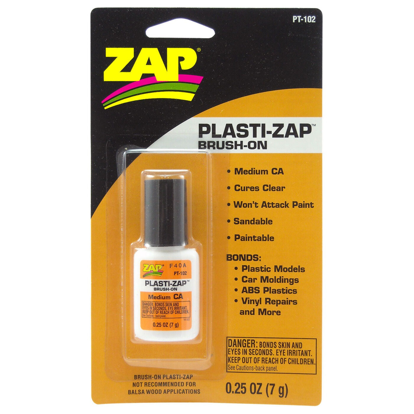 Plasti-Zap Brush On Medium CA Adhesive 0.25 oz Carded (PAAPT102)