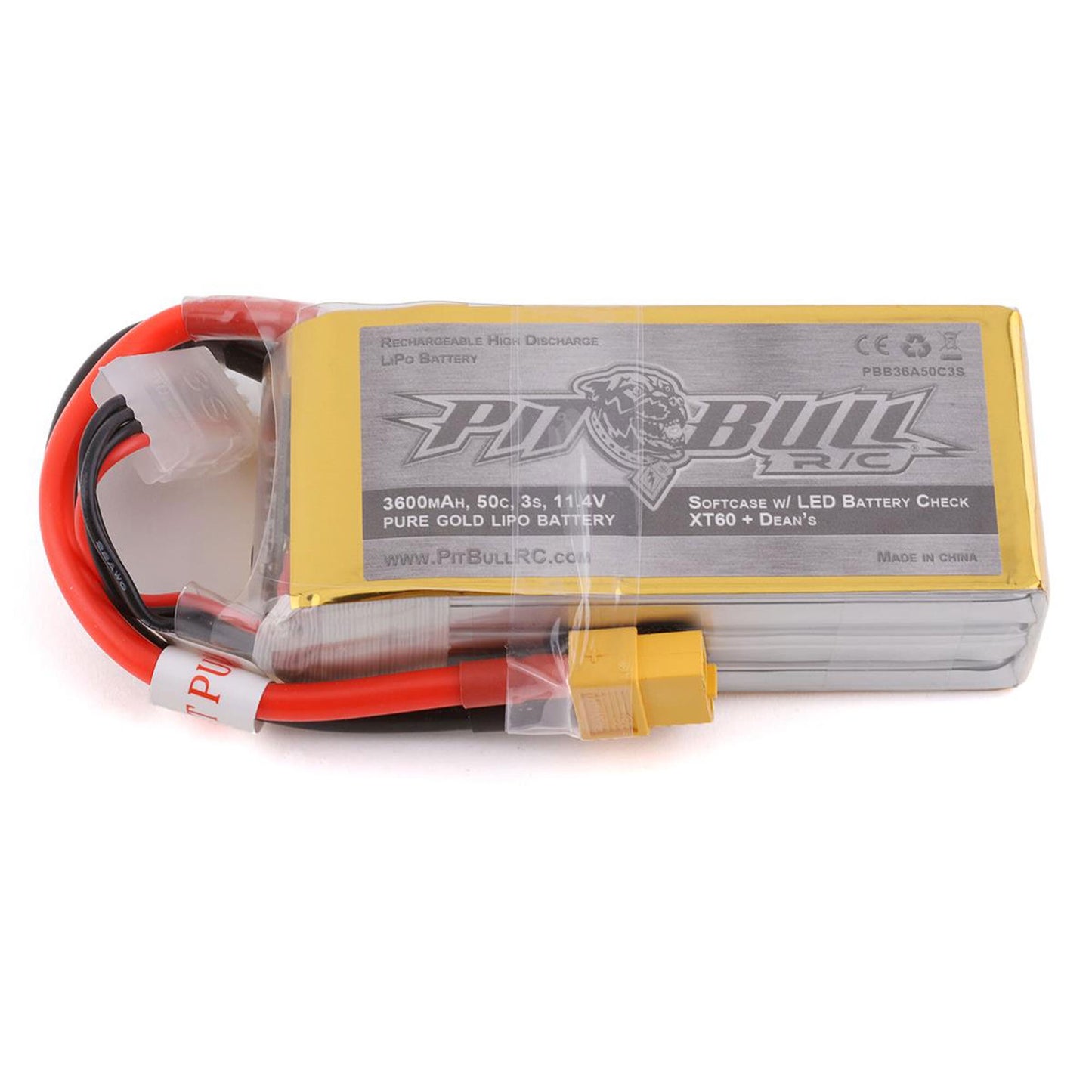 Pure Gold 11.4V 3600mAh 3S 50C LiPo Battery with LED Indicator (PBTPBB36A50C3S)