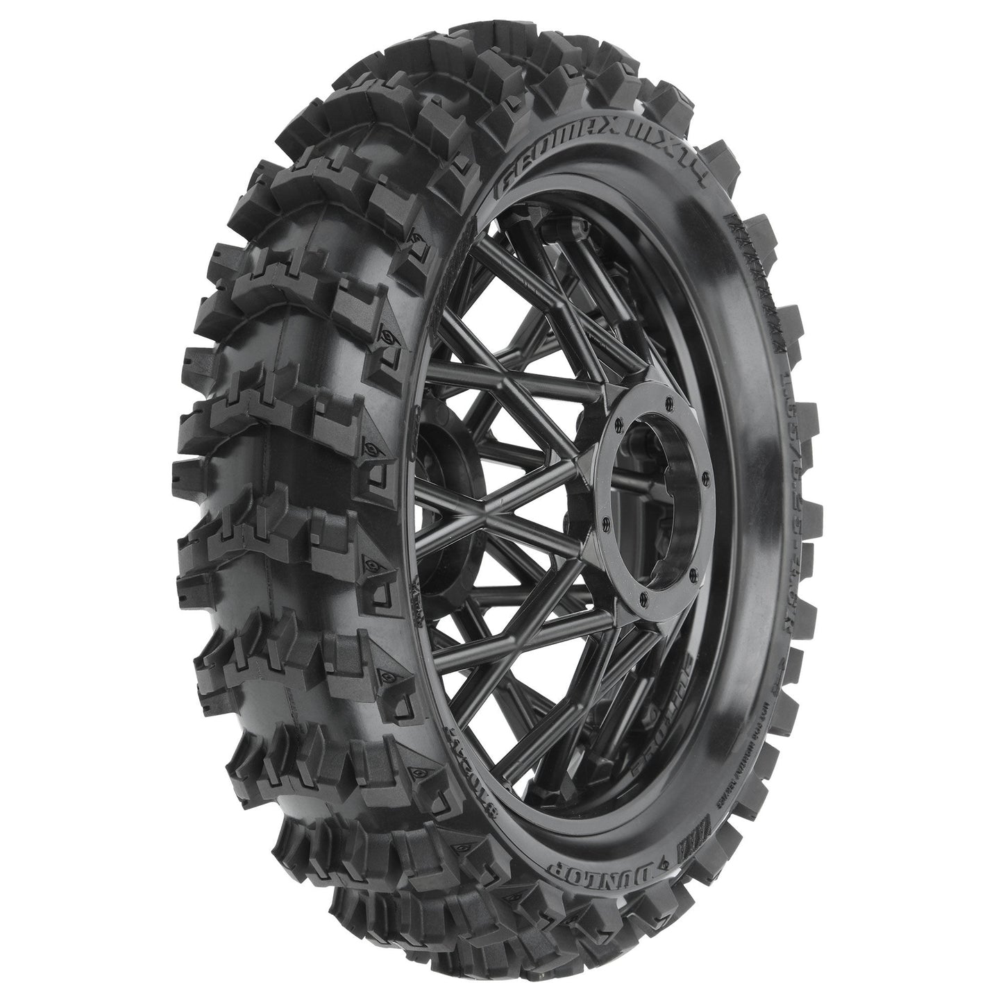 Dunlop Geomax MX14 V2 Bead CR4 Compound Premounted Rear Tire with Black Bullyspoke Wheel for 1/4 Promotir-MX (PRO1024710)_1