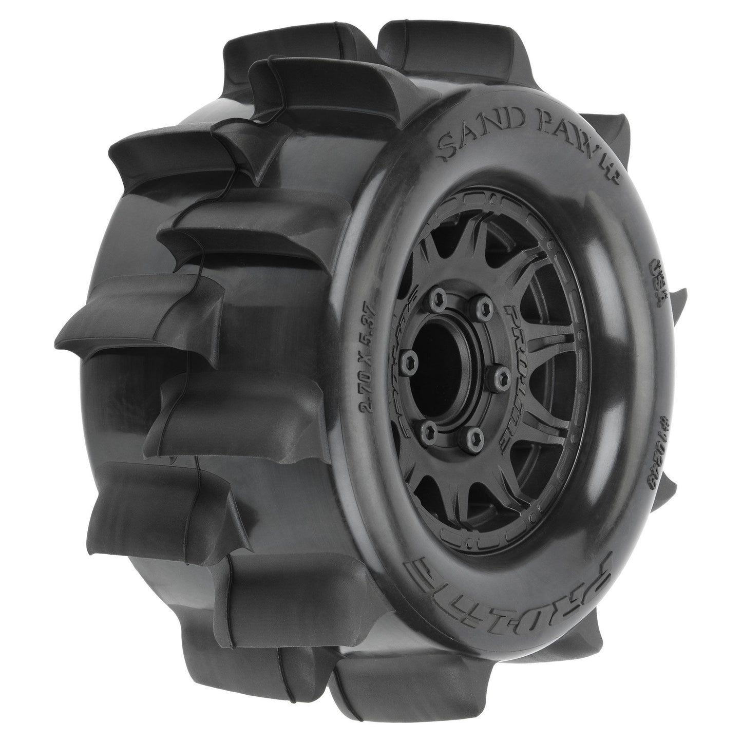 Sand Paw HP BELTED 2.8" Sand Truck Tires Mounted on Raid Black 6x30 Removable Hex (12mm & 14mm) Wheels (2)_1