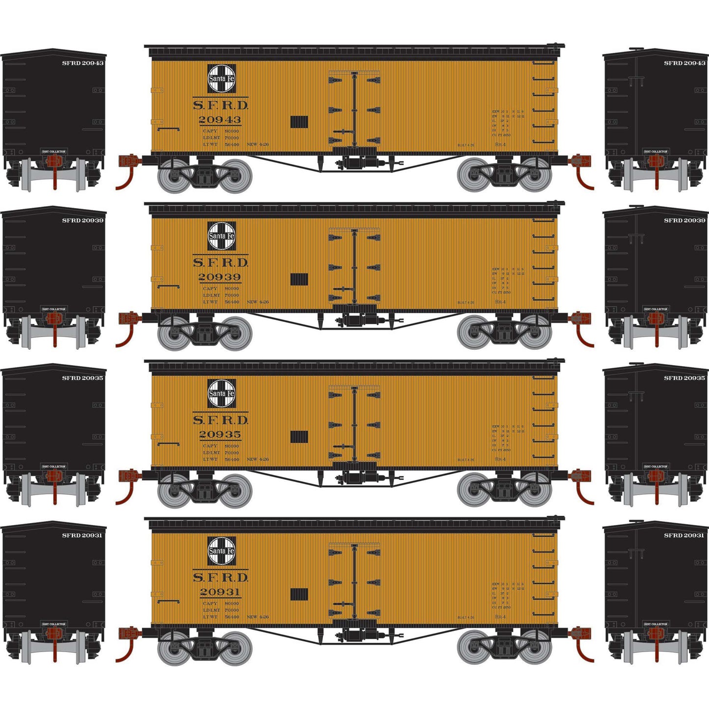 HO 36' Wood Reefer SFRD #20931 / 20935 / 20939 / 20943 (RND-1045)