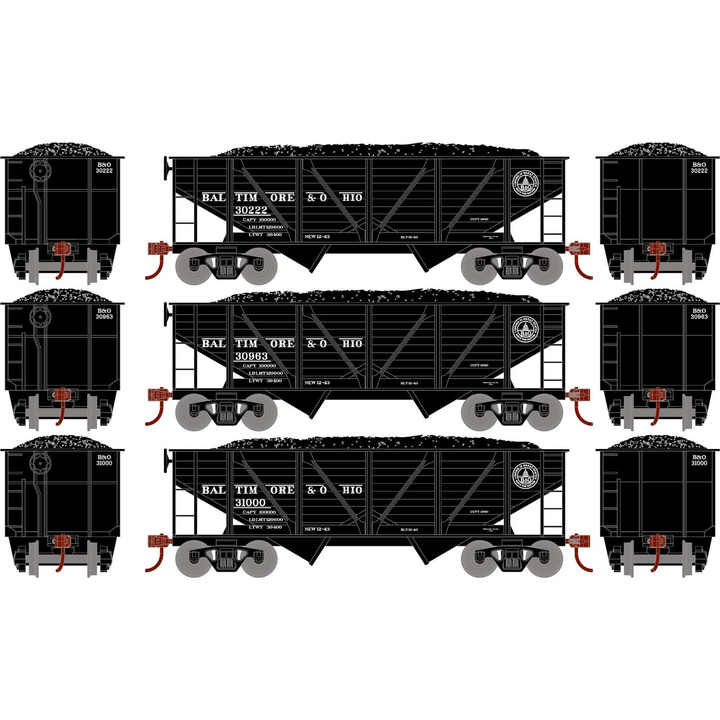 HO 34' 2-Bay Composite Coal Hopper with Load, B&O (RND70803)