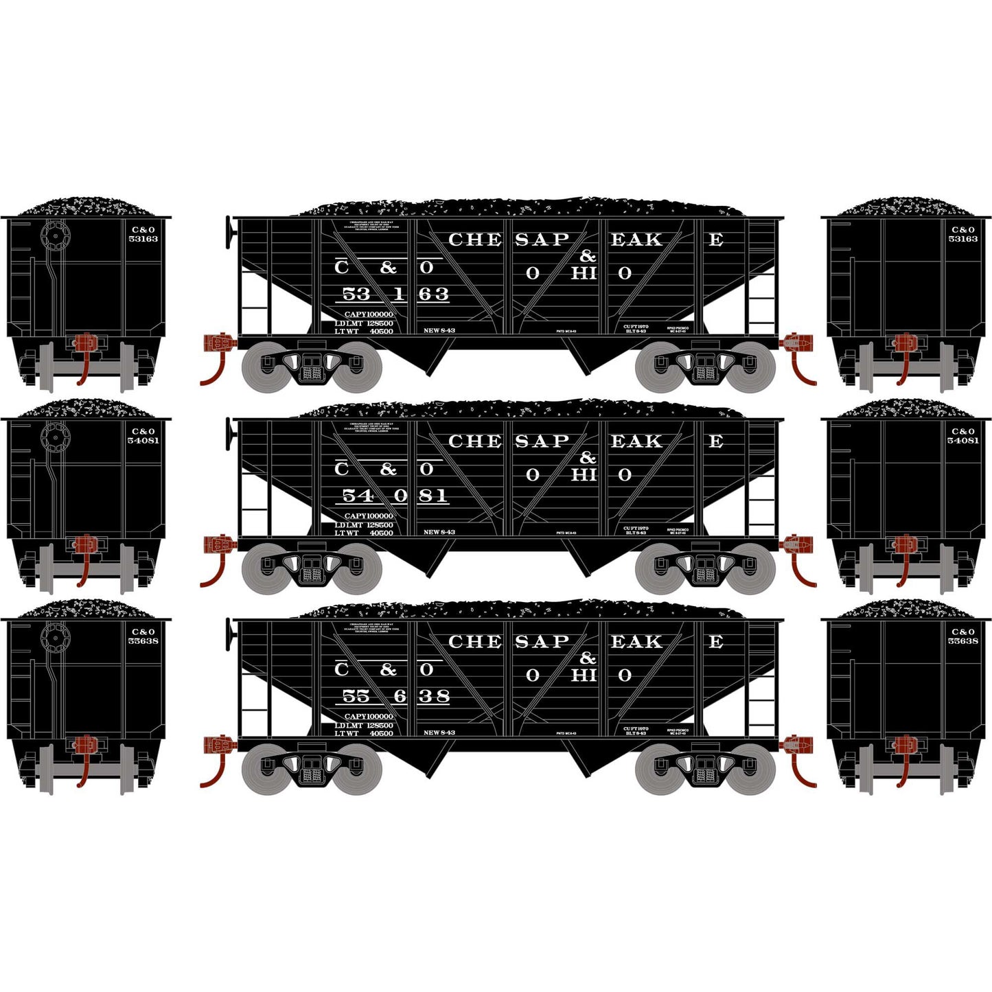 HO 34' 2-Bay Composite Coal Hopper with Load, C&O (RND70804)