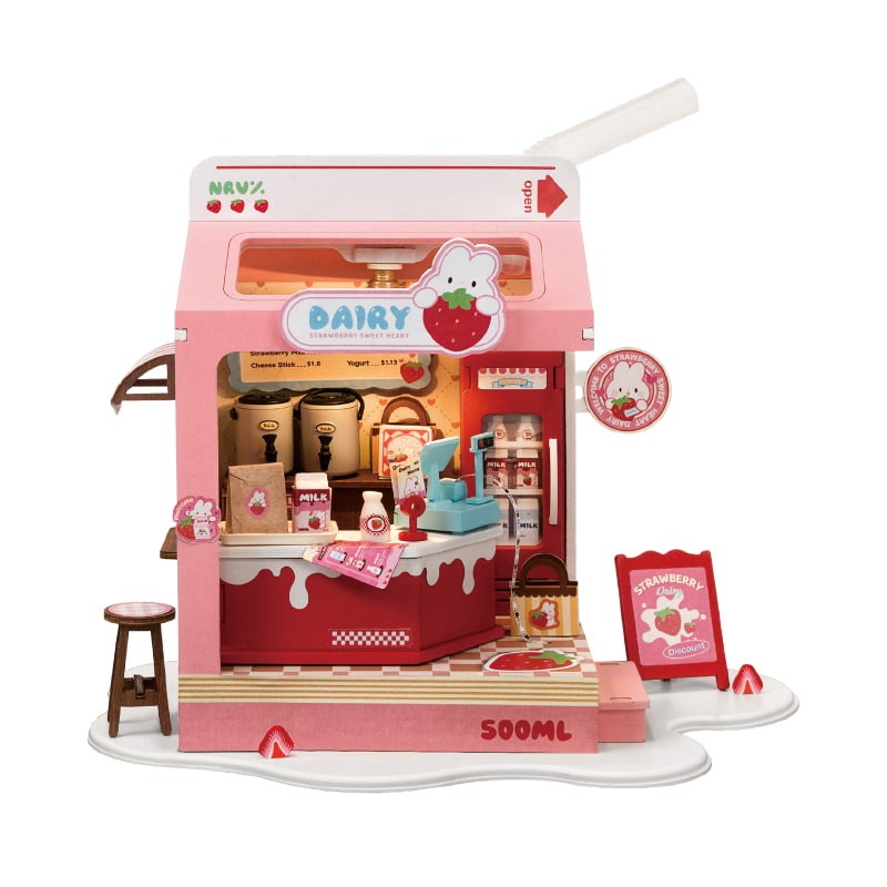 Strawberry Milk Box Miniature Wooden Model Kit (ROEDS034)