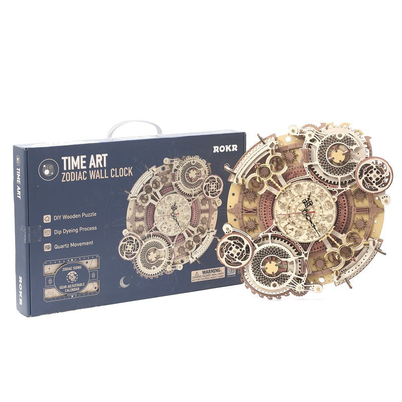 Zodiac Wall Clock Mechanical Time Art Engine Working Wooden Model Kit (ROELC601)